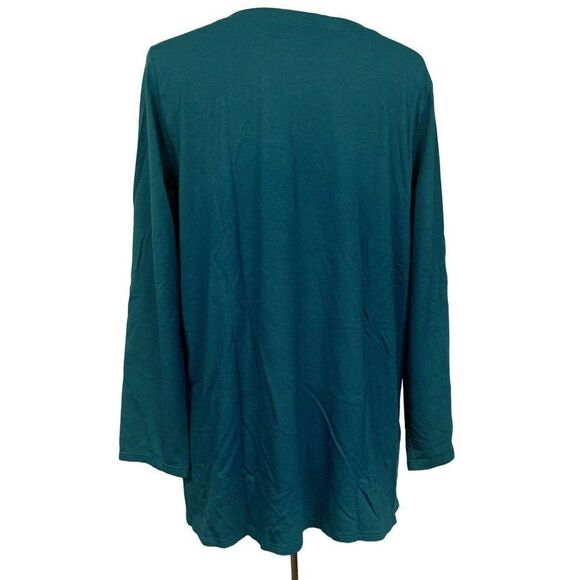 J. Jill Lux Supima Forward Seam Tunic Top Petite XL Pullover 4" Side Vent Teal - Picture 4 of 5